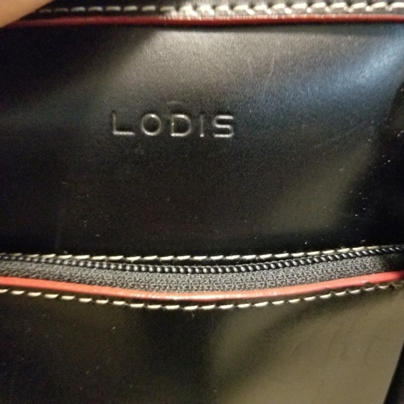 Lodis Audrey Black and Red Large Crossbody Leather Briefcase Laptop Bag - Picture 3 of 7
